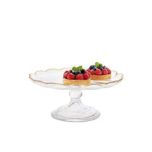 Martha Stewart Collection Glass 10" Cake Plate with Shiny Gold Edge